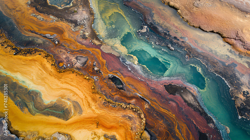 Aerial view photo of a multicolored mineral deposit