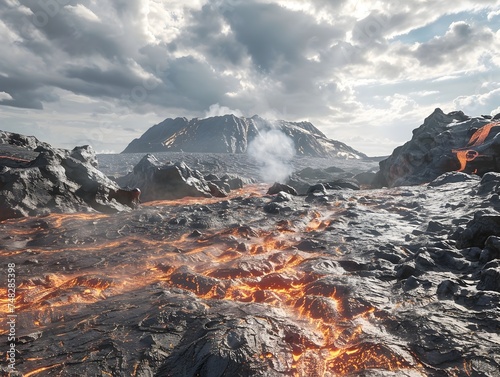 Lava Flows in a Desert Landscape A Realistic 3D Render