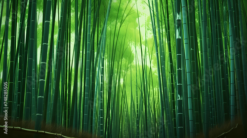 Tranquil bamboo forest  tall bamboo stalks create a dense and peaceful atmosphere