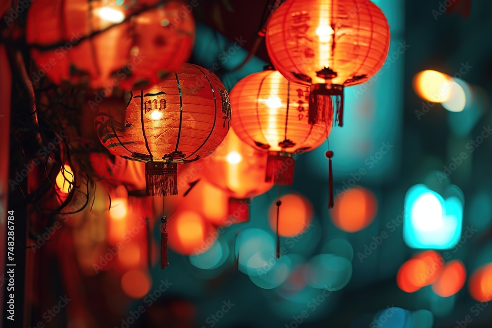 Hanging Chinese lanterns in the streets Hanging Chinese lanterns in the streets