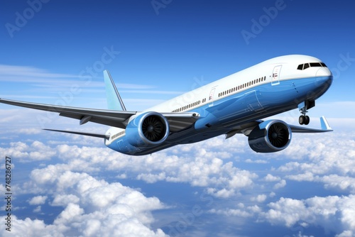 Captivating image of airplane soaring through picturesque sky, evoking travel and tourism essence