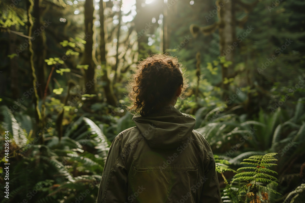 Fototapeta premium Person Amidst Lush Greenery, Generative AI