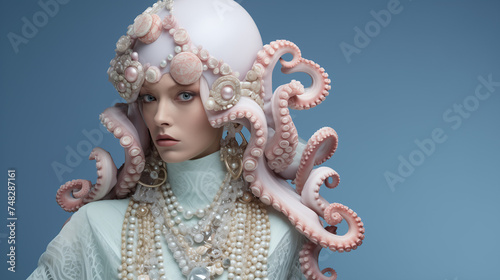 Octopus woman, bright colors, minimal concept