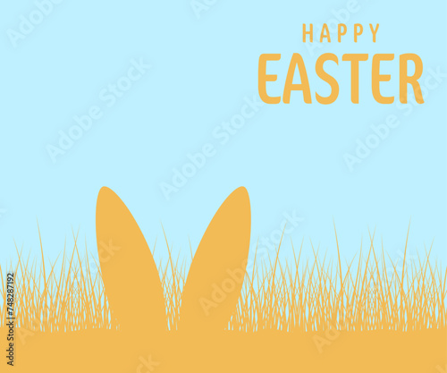 Easter pattern with bunnies and easter eggs. Hand drawn easter horizontal background with bunnies, flowers, easter eggs photo