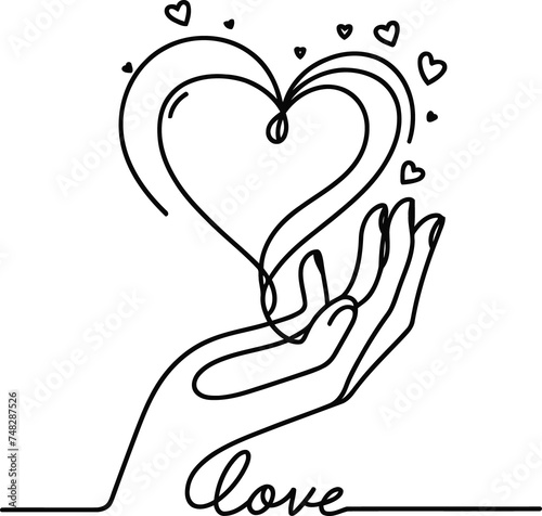 heart, love in continuous line drawing minimalist, simplicity contour.
