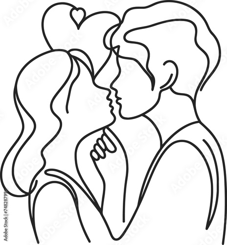 romantic couple in continuous line drawing minimalist, simplicity contour,