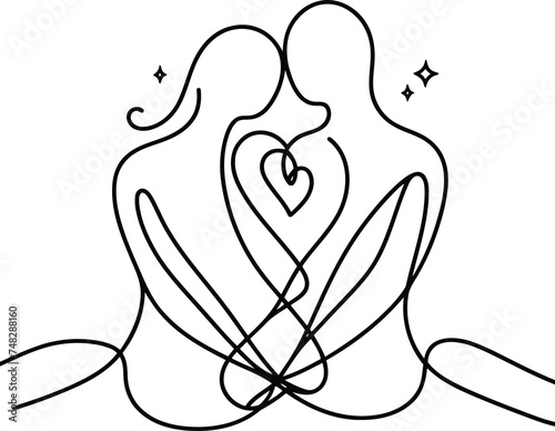 romantic couple in continuous line drawing minimalist, simplicity contour,
