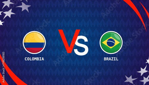 brazil vs Colombia broadcast template for sports Copa America 2024. vector illustration