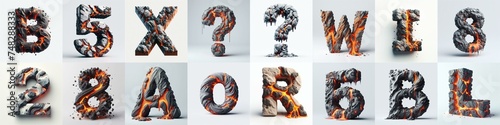 Raw stone and lava 3D Lettering Typeface. AI generated illustration