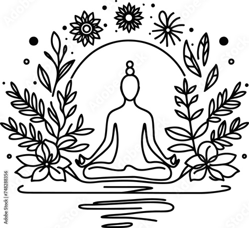 meditation yoga in continuous line drawing minimalist, simplicity contour.