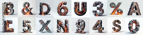 Raw stone and lava 3D Lettering Typeface. AI generated illustration © vector_master