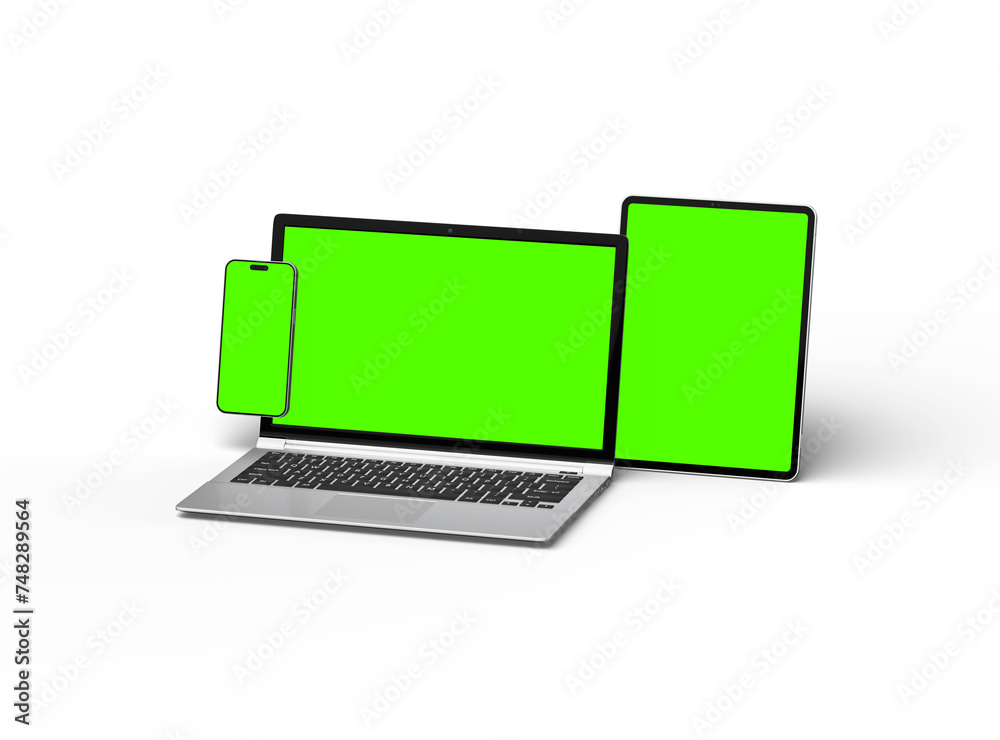 Mockup of laptop, tablet and smartphone on a light background