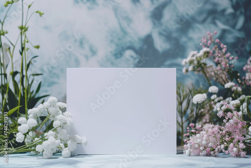 artistic frame canvas a4 paper invitation poster mock up in a whimsical studio setting / floral vintage artists desk atelier bohemian style with natural light and shadows editorial style