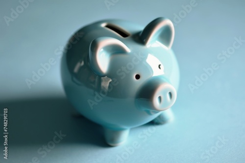 Piggy bank standing on a table.
