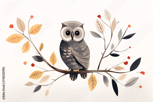Calm owl perched on a branch