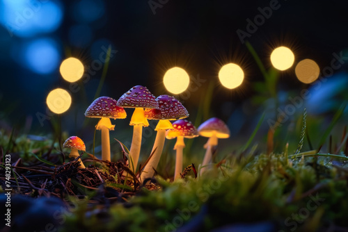 Magic mushrooms. Background with selective focus and copy space
