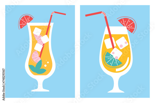 Cocktail bar. Alcoholic drinks set. Martini, tequila, whiskey. Menu design template. Happy Hour. Vector. 