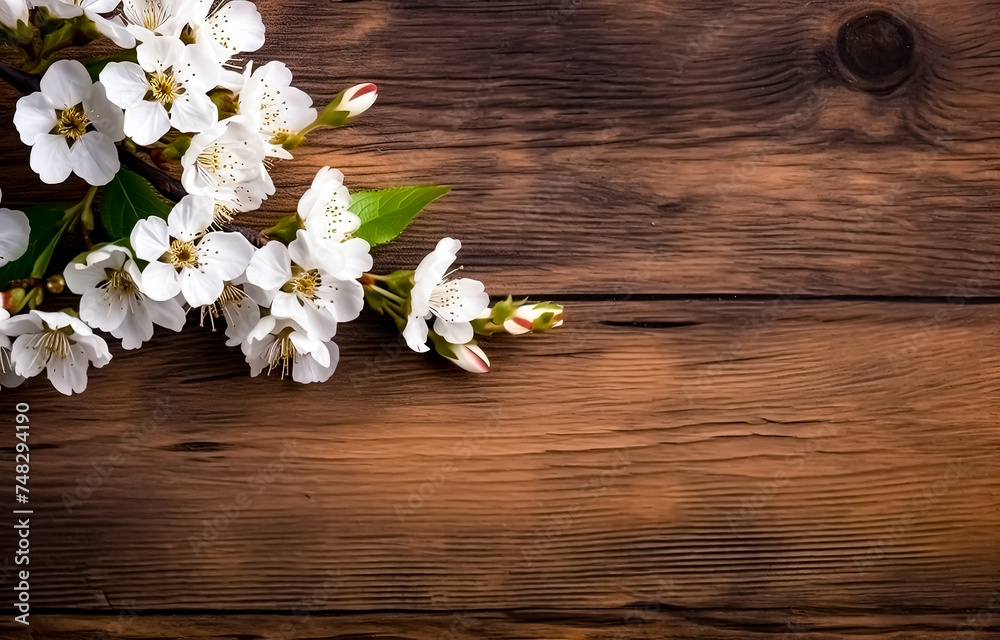 Cherry blossoms on rustic wooden background with copy space. Selective focus. Cherry blossoms on rustic wooden background with copy space. Selective focus.