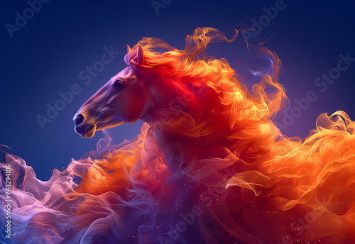 Majestic Fire-Mane Horse Illustrated in Vivid Orange and Purple Hues. AI.