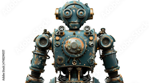 Steampunk Robot Illustration: Victorian-Inspired Robot Character. Isolated Premium Vector. White Background
