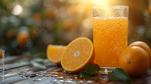 Refreshing orange juice bursts with tangy citrus flavor, offering a revitalizing sip of sunshine in every glass photo