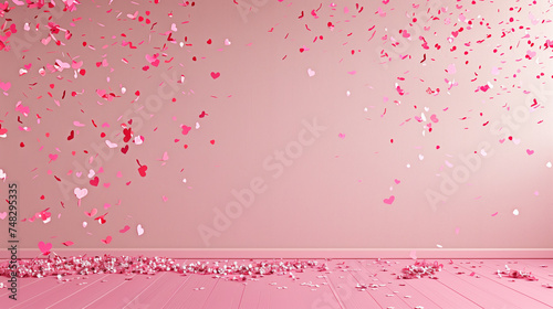 Happy Valentines Day! Pink blossoming flowers in front of pink wall. Minimalistic design.. Spring, wedding, engagement, womens day, mothers dai celebration