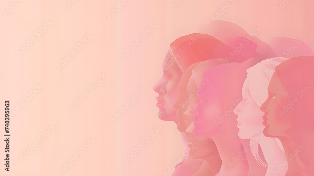 Celebrating Women's Day: A Vibrant and Empowering Banner Featuring Diverse Women Faces in a Graphic Illustration on Pastel Pink Background