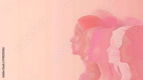 Celebrating Women's Day: A Vibrant and Empowering Banner Featuring Diverse Women Faces in a Graphic Illustration on Pastel Pink Background © JK