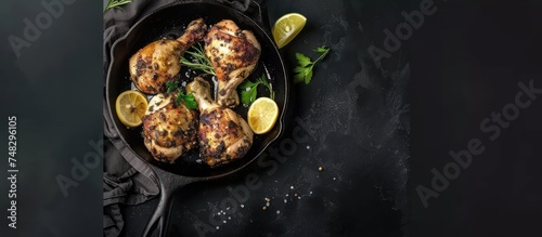 Roasted Greek Chicken Quarters in a Cast Iron Skillet