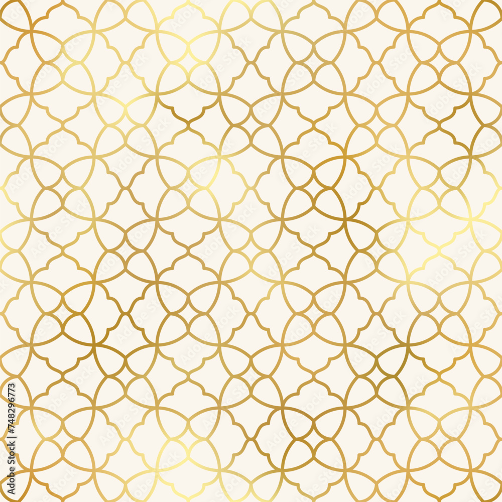 Fototapeta premium Arabic style seamless pattern. Vector gold oriental ornament on beige background. Islamic traditional texture for backgrounds, wallpapers, textile patterns, decoration