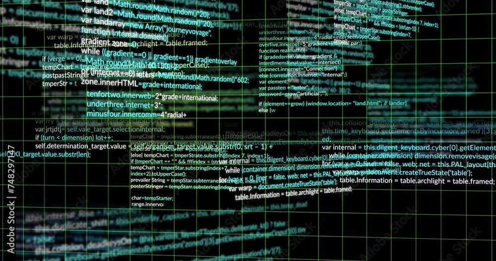 Animation of digital data processing over black background