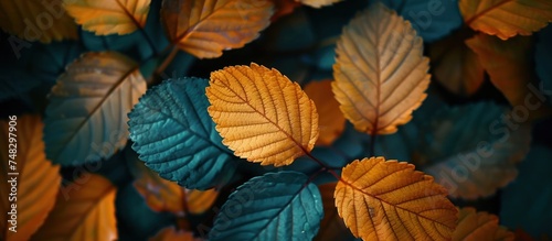 a close up of colorful leaves by the roadside