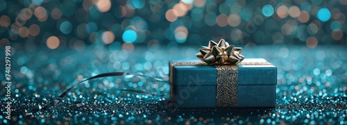 a blue box sitting on top of a glittery background