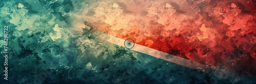 a cloud covered Indian flag in a pattern with an arrow