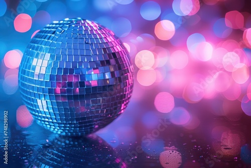 a disco ball in blue light and pink