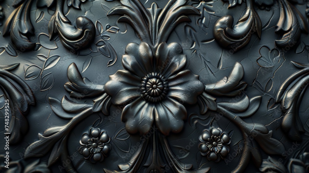 Black leather texture background with tooled details