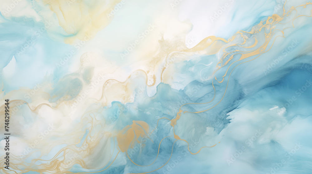 Background with blue marble texture and abstract light waves of gold paint. Background with blue marble texture and abstract light waves of gold paint.