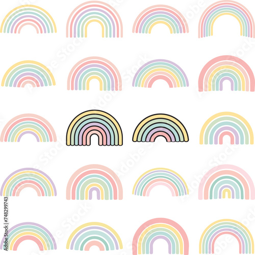 Vector SVG Set of Pastel colorful Boho Rainbows Arched Shapes available in transparent PNG