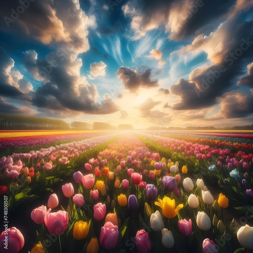 Tulip Field at Sunset