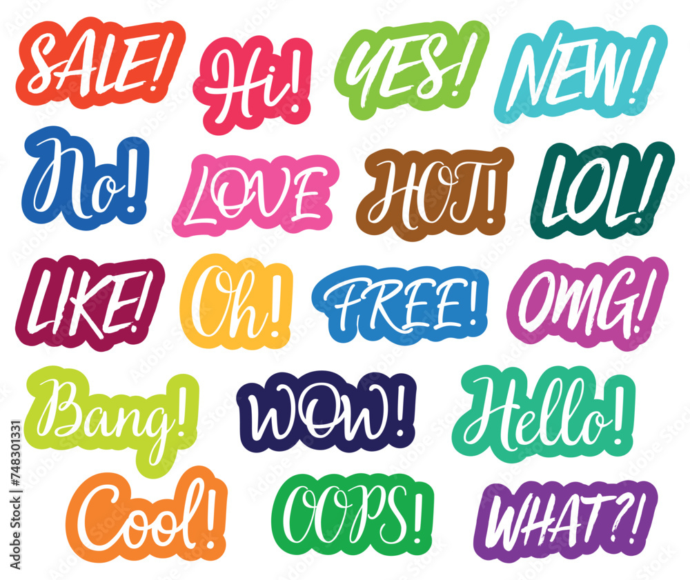 Set of short vector handwritten dialog phrases