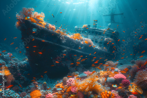 A magical underwater world with colorful coral reefs and tropical fish.