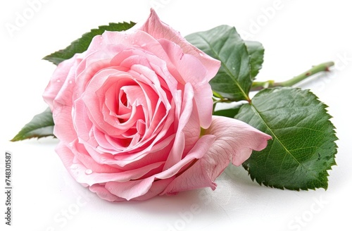 a pretty pink rose is flower on a white background