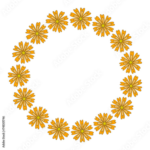 Round frame with yellow meadow flowers, spring design element, vector