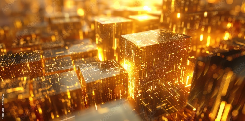 a screen showing an animation in gold bars a screen showing an animation in gold bars