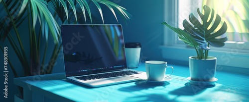 a laptop, smartphone, coffee and a notebook on a wooden table