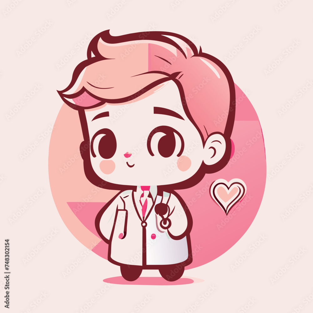 handsome man doctor illustration, sticker, clean white background, t-shirt design, graffiti, vibrant, vector illustration kawaii
