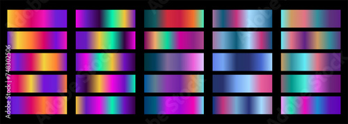 Big set of multicolor gradients. Colorful bright gradation background collection. Colored shiny elegant vector gradient pack for bright button, ribbon, label design. Vector illustration