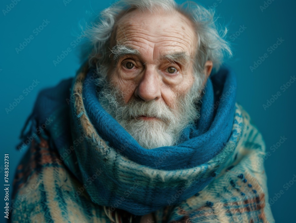 An old man with a beard and scarf. Generative AI. An old man with a beard and scarf. Generative AI.