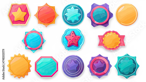 Colorful Reward Badge Display: Display for Earning and Showing Badges. Isolated Premium Vector. White Background