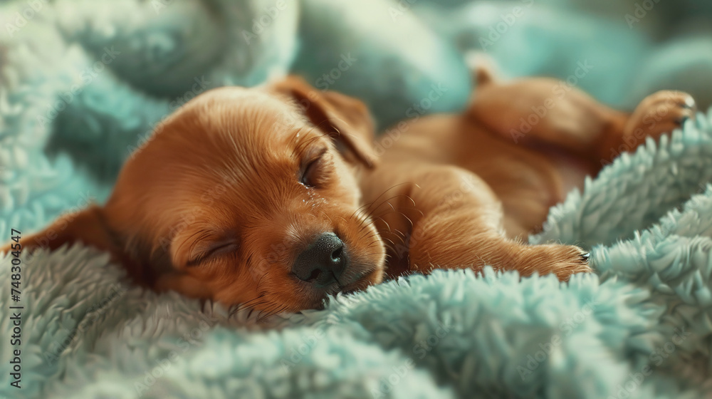 cute little puppy sleeping on a pillow